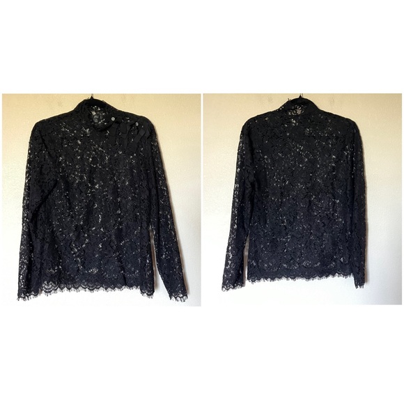 J. Crew Mockneck Floral Lace Eyelash Hem Bow Accent Top Black Sz 8 - Picture 4 of 15